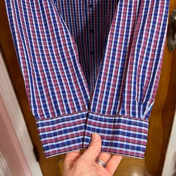 The Men’s Store Bloomingdale’s Red Blue Gingham Button Down Long Sleeve Men’s Me - Picture 4 of 7